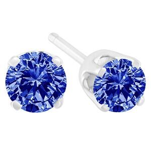 925 Sterling 1/5 Cttw Round Brilliant Blue Diamond Classic 4Prong Stud Earrings